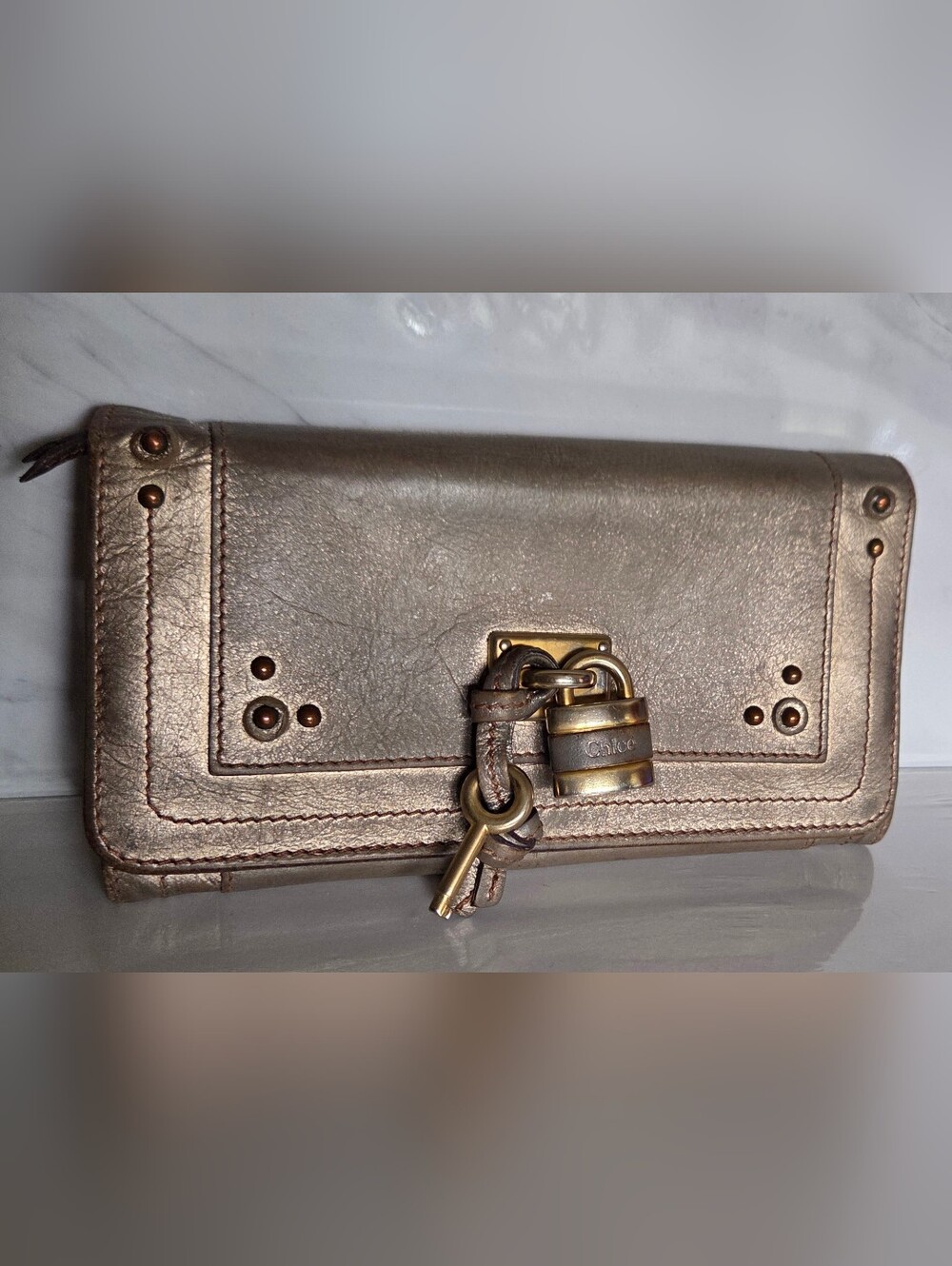 Chloe Paddington Metallic Bronze Long Leather Wallet